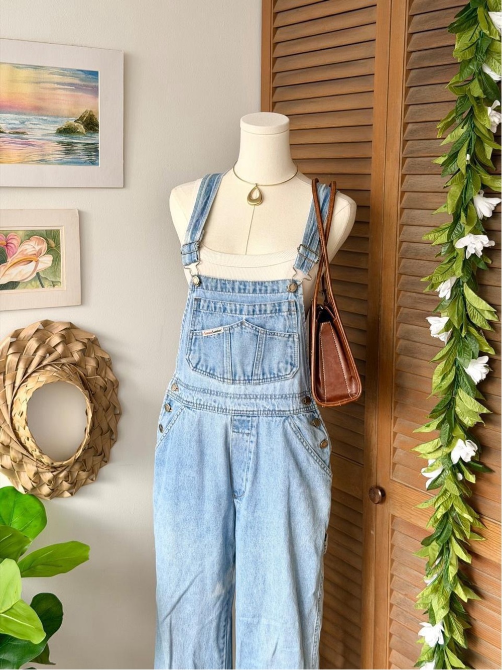 vintage light wash denim overalls